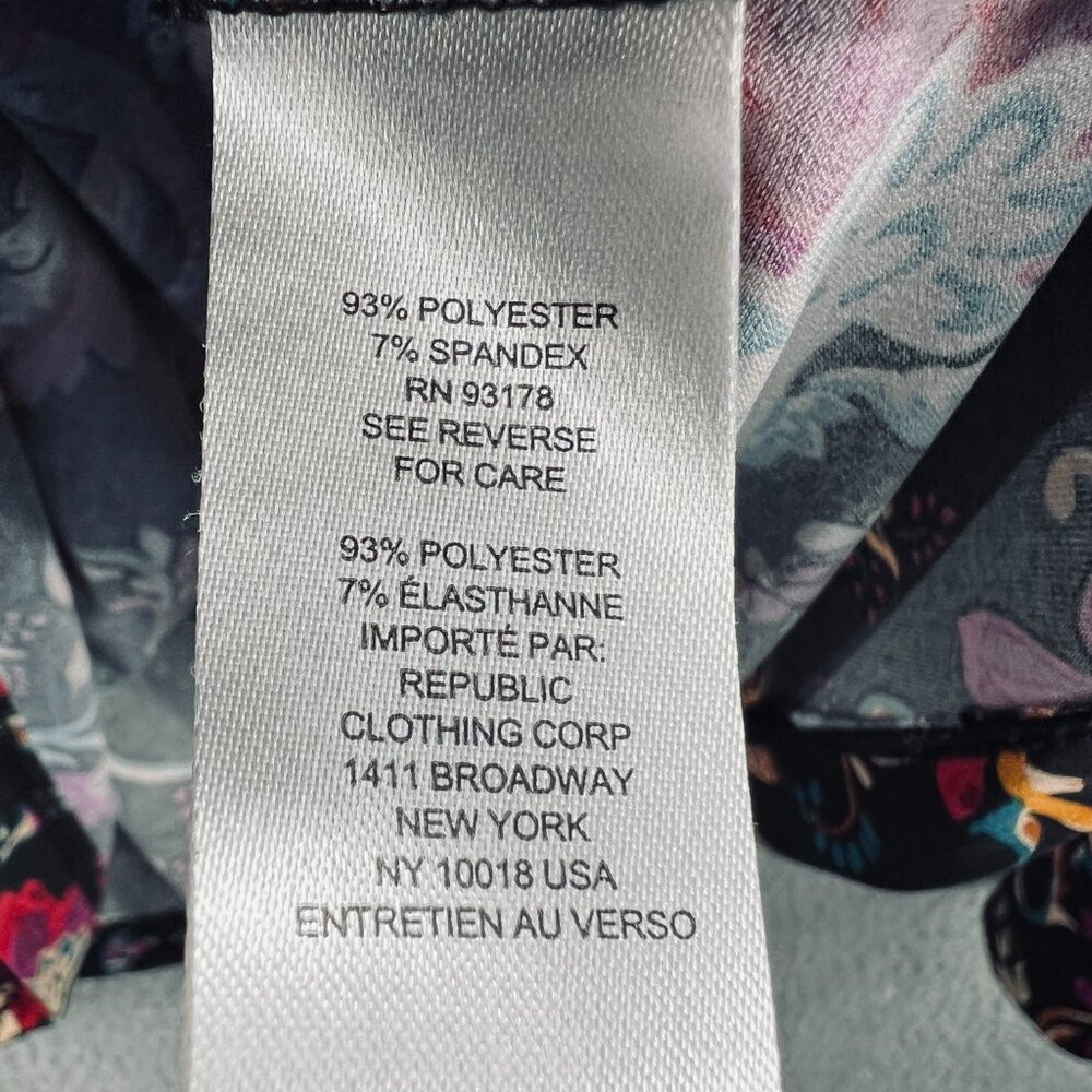 Elie Tahari Shirt Womens Medium Black Floral Long‎ Sleeve Stretch Blouse Top - Picture 6 of 10